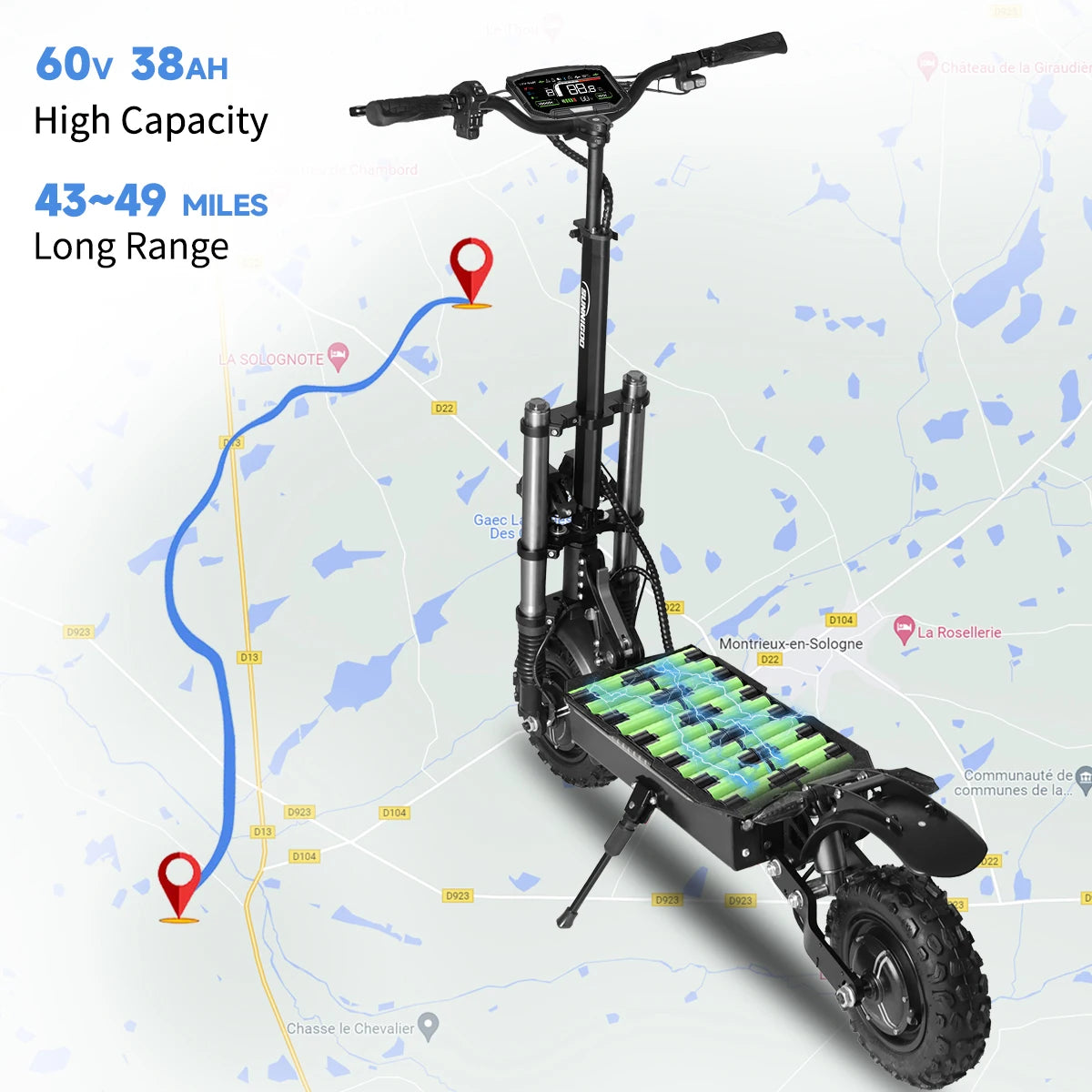 Off-Road Electric Scooter Dual Hub 6000w Escooter Foldable Electric Scooters 60V 38Ah Dual Motor 49MPH 43-49Miles Long Range