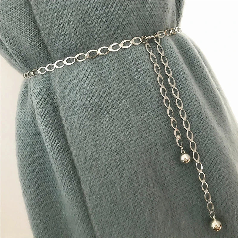 Women Fashion Belts Luxury Designer Belt Retro Silver Carved Hollow Out Chain Belt for Women Elegant Round Metal Women Belt