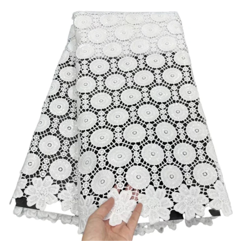 African Pure White Guipure Lace Fabric 2020 High Quality Nigerian Cord Lace Fabric France Water Soluble Lace For Wedding Dress