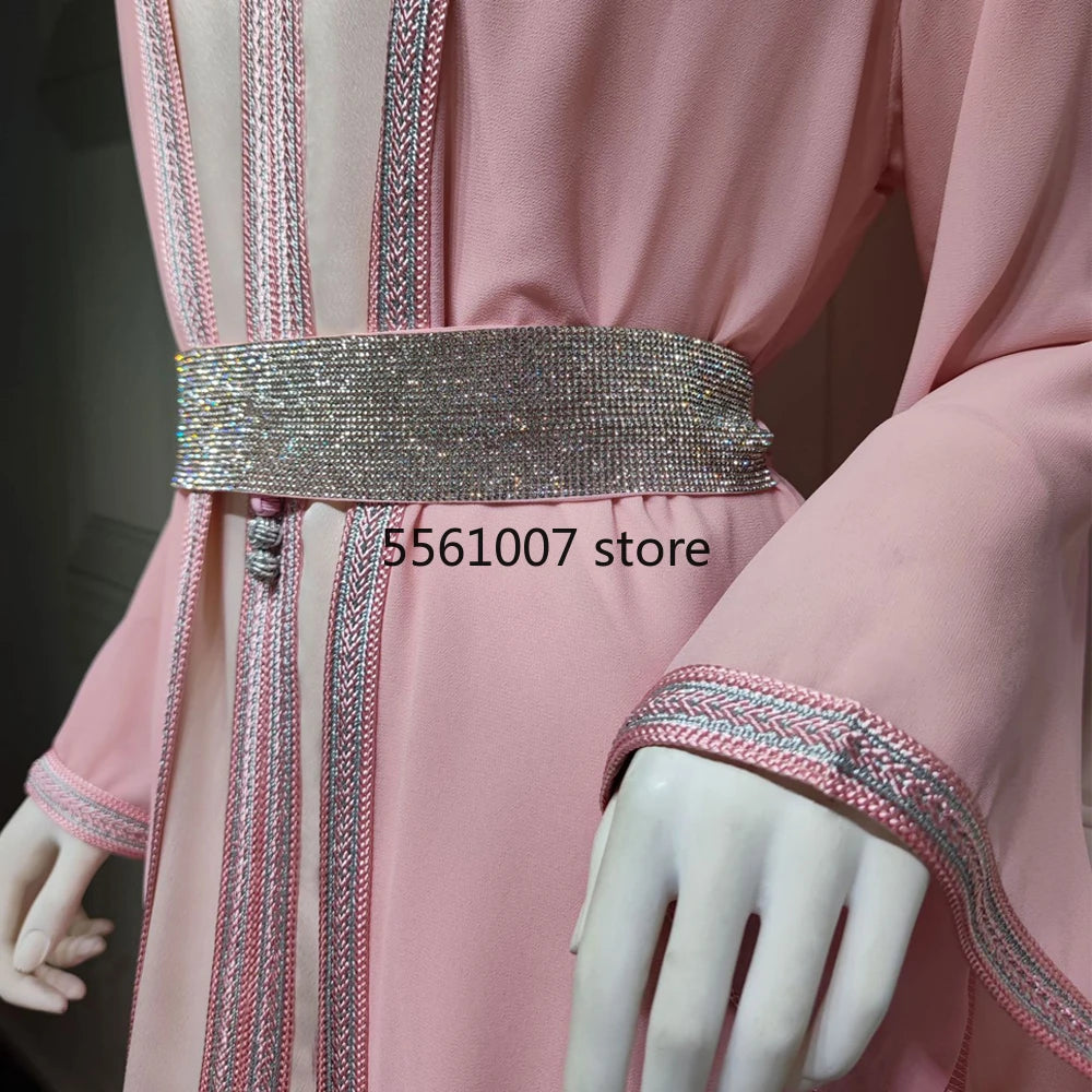 Muslim Kaftan Dress for Women, Long Sleeve Abaya, Islam Clothing, Kimono, Djellaba, Female Ramadan, Dubai, Turkey, 2 Piece Set