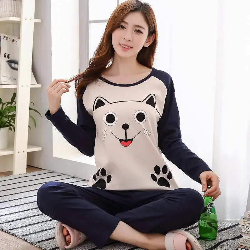 Autumn Winter New Long-Sleeved Pajamas Women's Casual Sleepwear Cute Cartoon Nightwear Women's Home Clothes Casual Nightgown