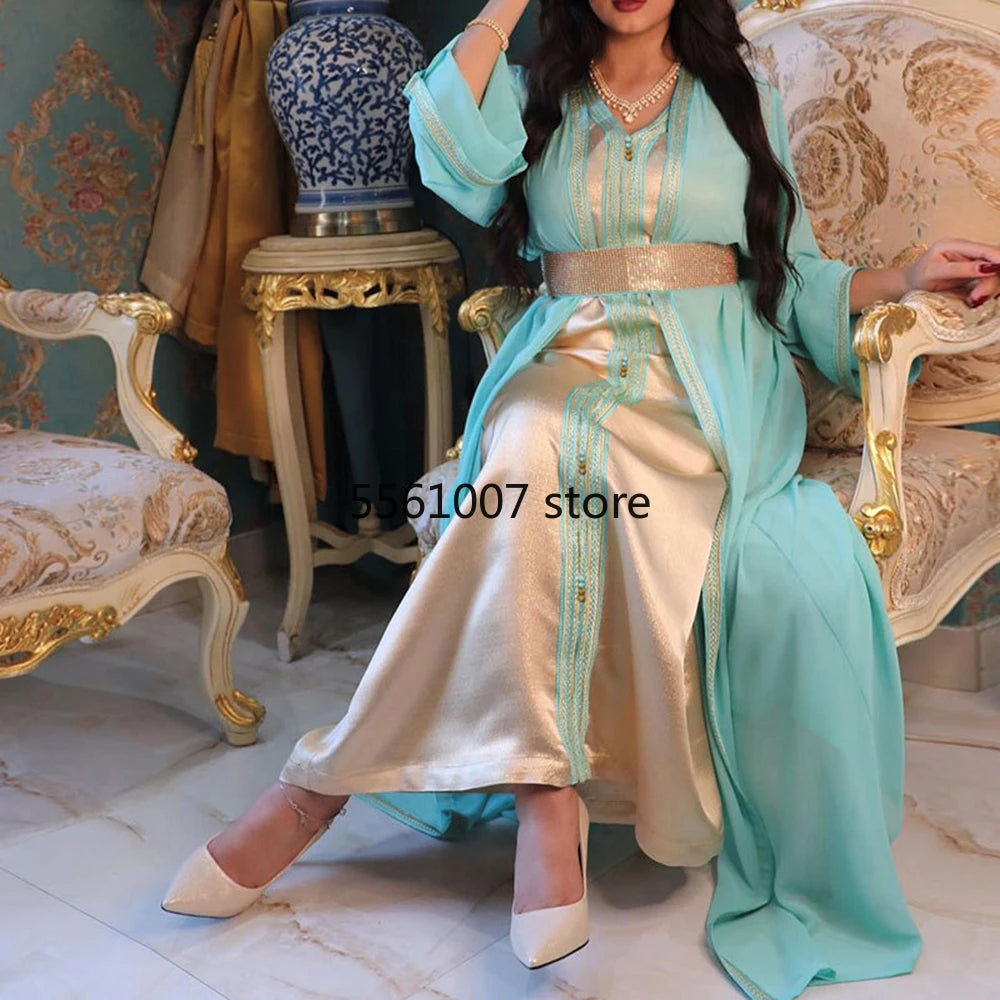 Ramadan Kaftan Abaya Dubai Turkey Islam Arabic Women Muslim Hijab Dress Sets Caftan Robe Longue Djellaba Kimono Femme Musulmane