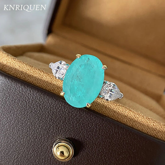 Charms Oval 10*14mm Paraiba Tourmaline Lab Diamonds Rings for Women Luxury 925 Sterling Silver Wedding Engagement Fine Jewelry