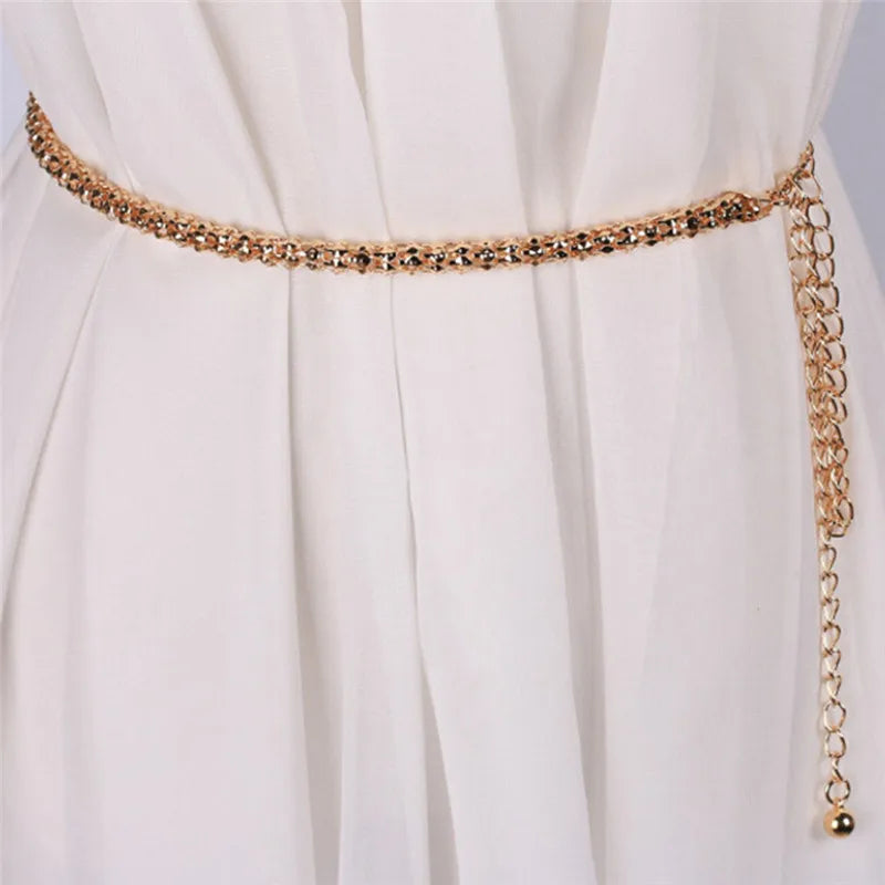 Belts For Women Chain Stretchy Strap Elegant Waist Belt Metal Designer Belts Luxury Diamond Female Thin Waistband Ceinture Femme