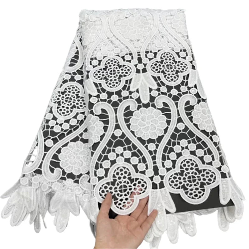 African Pure White Guipure Lace Fabric 2020 High Quality Nigerian Cord Lace Fabric France Water Soluble Lace For Wedding Dress