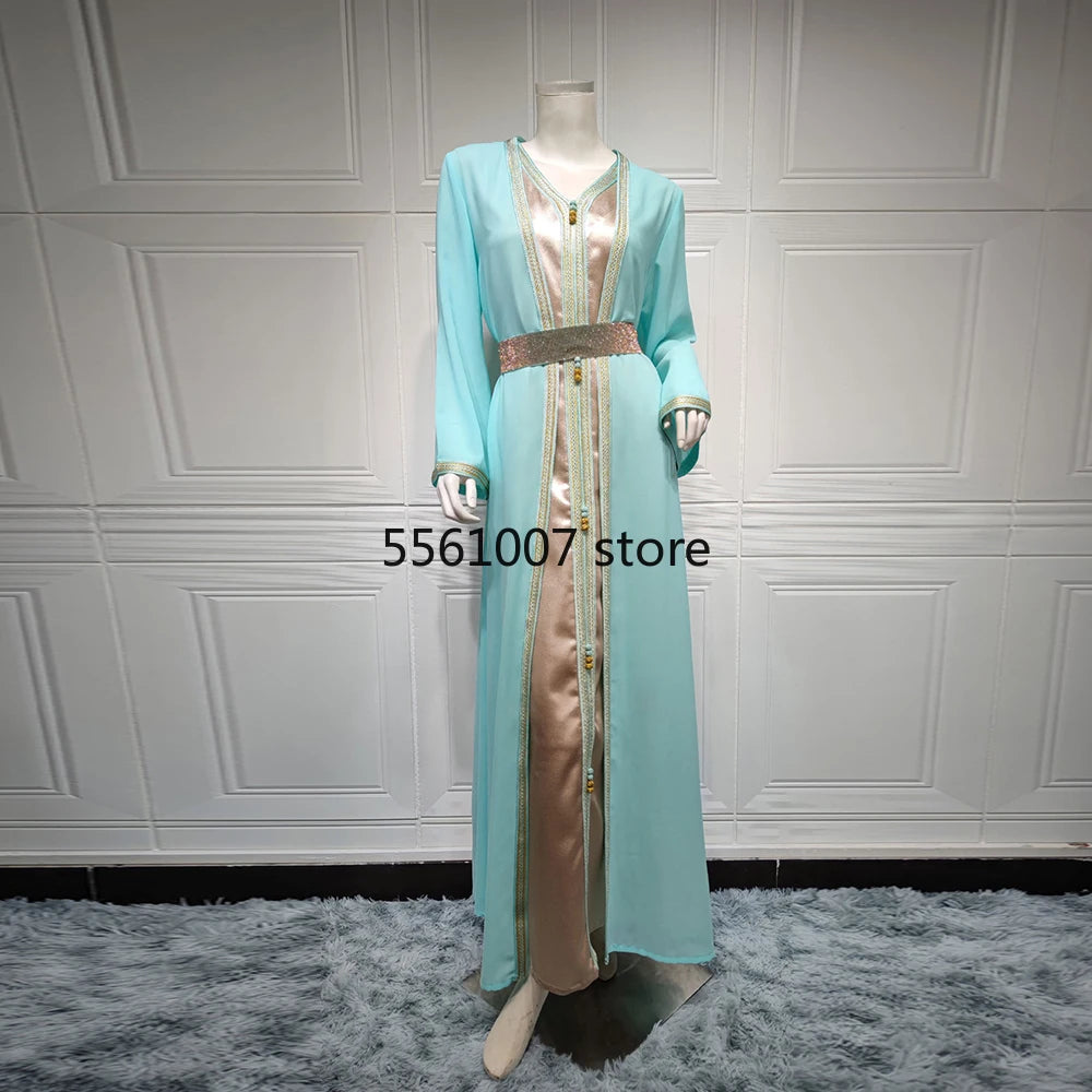 Ramadan Kaftan Abaya Dubai Turkey Islam Arabic Women Muslim Hijab Dress Sets Caftan Robe Longue Djellaba Kimono Femme Musulmane