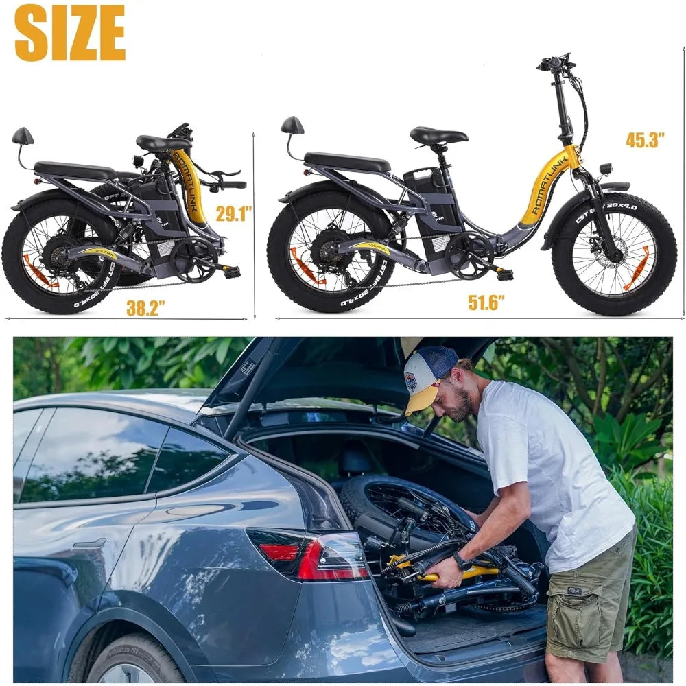 Folding Electric Bike for Adults, 48V 30Ah Ebike Battery with Range of 100 Miles, 20" Ebikes Wheel,Not-Slip Dirt Bike (Dolphin)