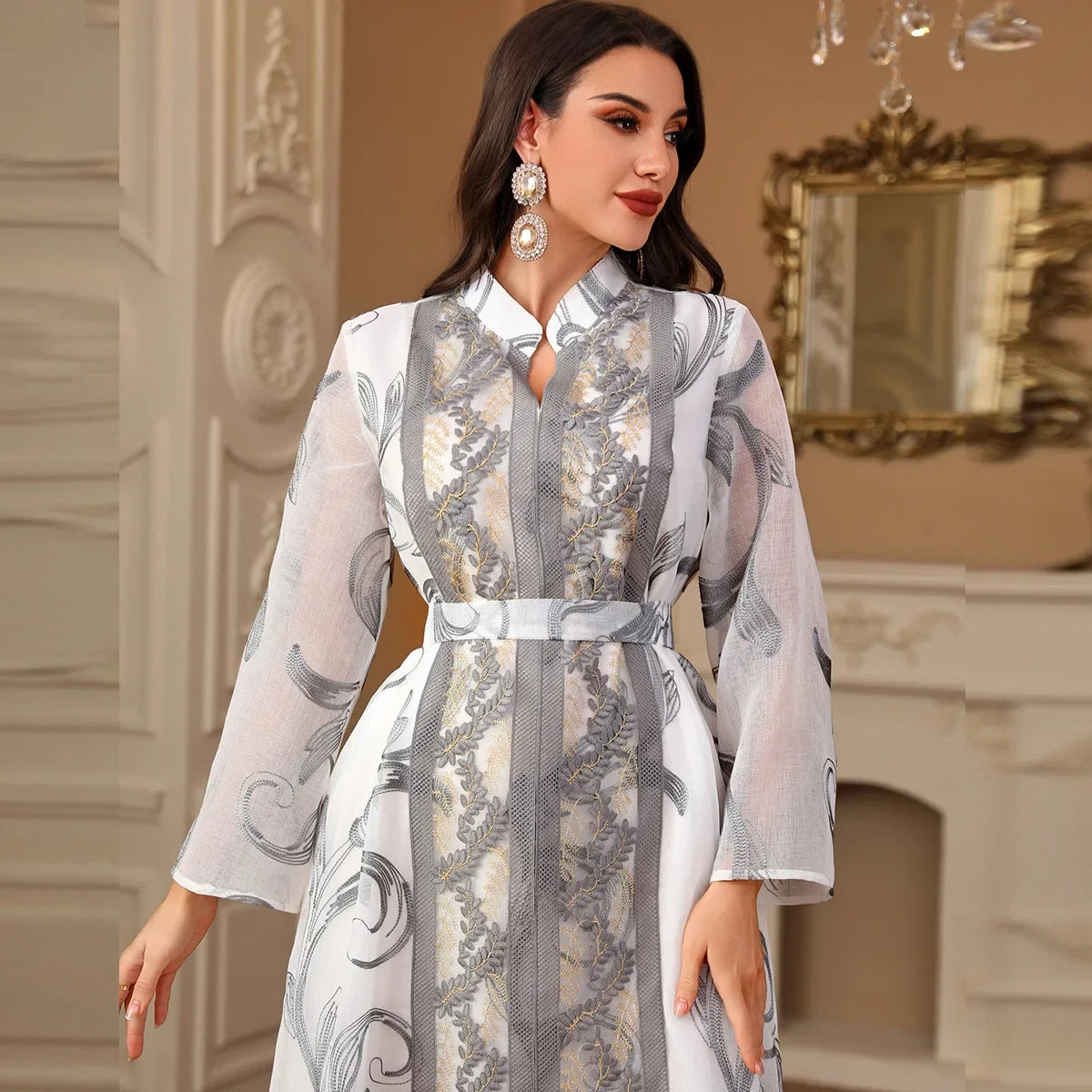 Abayas Party Dress Femmes Muslim Kaftan Belted Embroidery Long Sleeve Clothing Ramadan Eid Wedding Evening Dresses Vestidos New