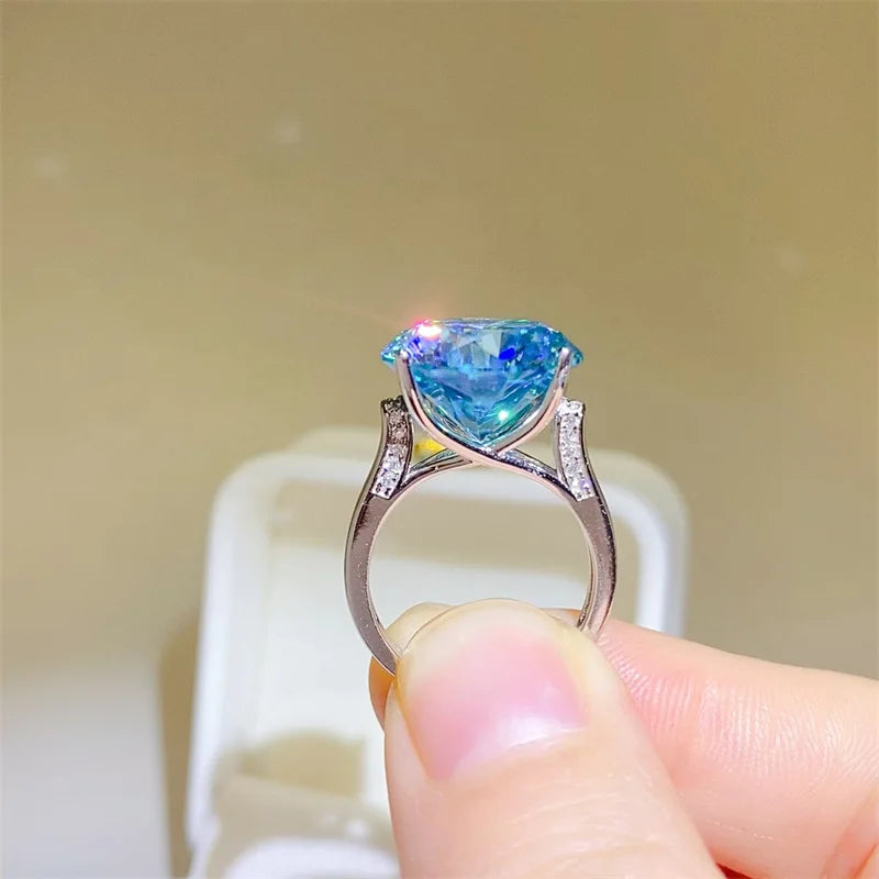 1/2/3/5/10 Carat Blue Moissanite Rings S925 Silver Shine Moissanita Gemstone Wedding Gifts Luxury Jewelry Pass Diamond Test GRA