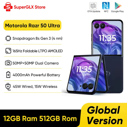 Original Global version Motorola Moto Razr 50 Ultra 5G Snapdragon 8s Gen 3 165Hz Foldable LTPO AMOLED Display 50MP Support Esim