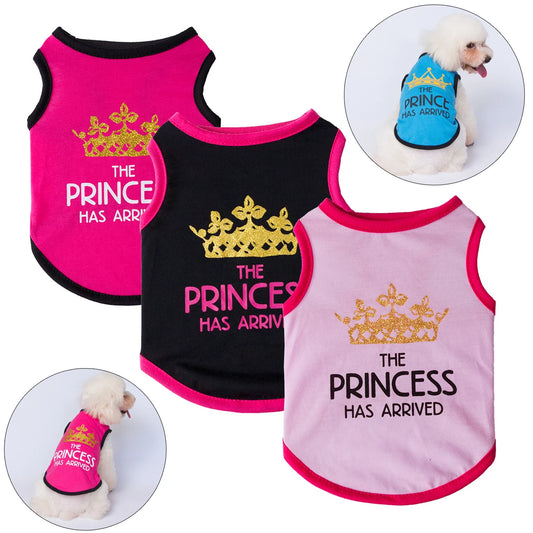 Princess Crown Dog Vest T Shirt Summer Cotton Pet Clothes for Small Dogs Chihuahua Poodle Shirts Puppy mascotas Clothing Prince