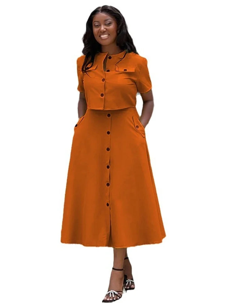 Wmstar Two Piece Set Women Skirts Sets Pockets  Summer Holiday Button New Matching Suit Office Lady Wholesale Dropshipping 2024