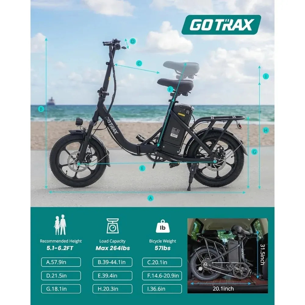 16" Electric Bike, Max 25Miles Range(Pedal-Assist) & Speed 15.5Mph Power by 350W Motor, Folding E-Bike with Removable Battery