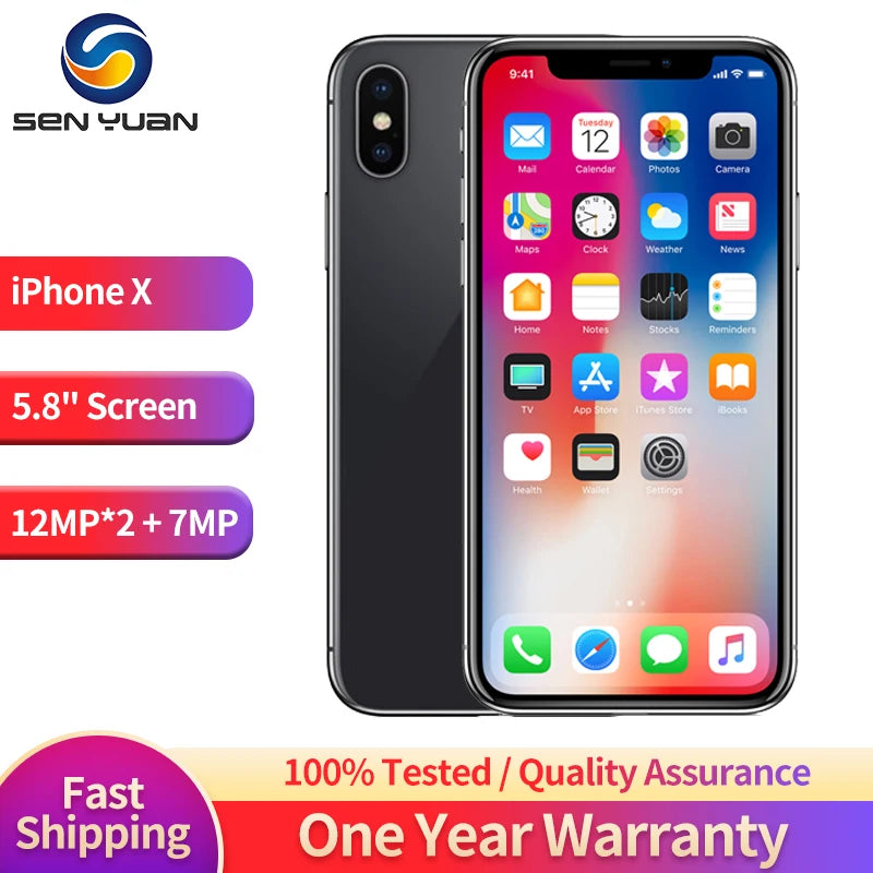 Apple iPhone X Phone 64GB/256GB ROM 5.8" 3GB RAM 12MP Hexa Core iOS A11 Dual Back Camera 4G LTE Unlocked iphone x Smart Phone