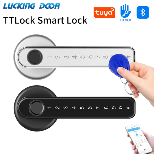 Tuya Smart Life / TTLOCK APP BLE Fingerprint Door Smart Lock Keyless Entry Electronic Handle Lock Temporary Code/Key/APP Unlock