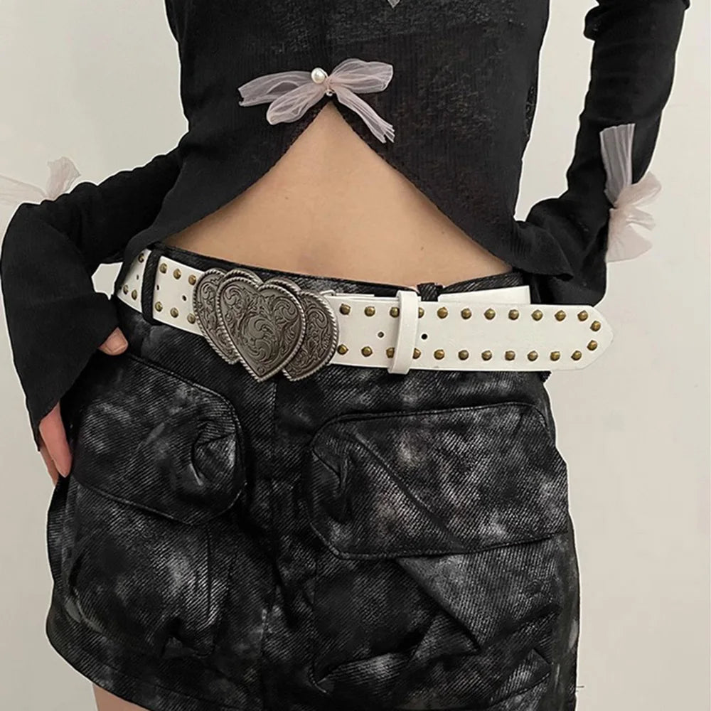 Gothic Punk Leather Y2k Belt For Women Men Metal Buckle Waist Strap Designer Luxury Female Jeans Trouser Decorative Waistband