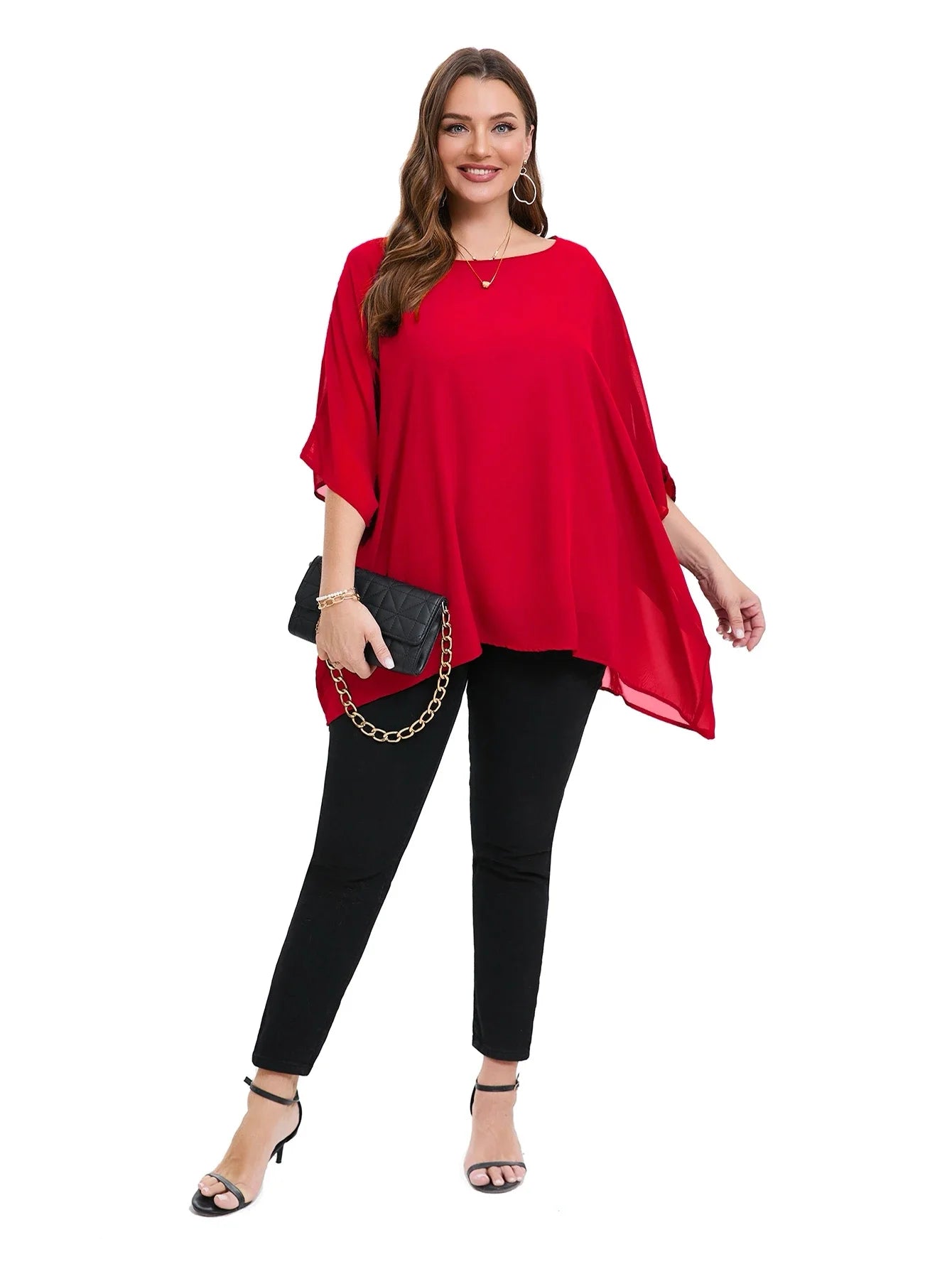 Womens Plus Size Elegant Summer Blouse Batwing Sleeve Oversized Chiffon Blouse Scoop Neck Large Size Casual Tunic Top Shirt 6XL