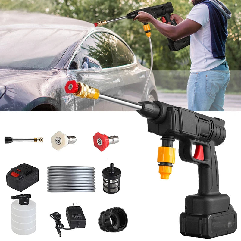 60BAR 20000RPM Wireless High Pressure Car Washer Self Priming Sustain 75min Washing 200W Car Wash Water Gun With Li-ion Battery