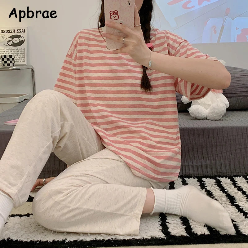 Cute Duck Print Pajamas for Women Cotton Women Pajama Sets Short Sleeves Long Pants Cartoon Pijamas Korean Girl Sleepwear