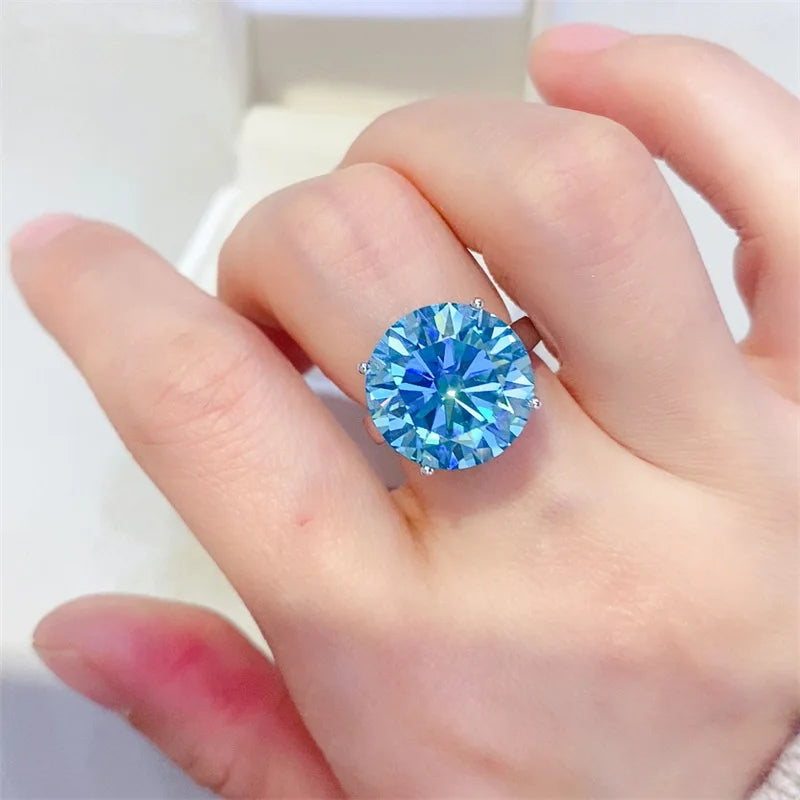 1/2/3/5/10 Carat Blue Moissanite Rings S925 Silver Shine Moissanita Gemstone Wedding Gifts Luxury Jewelry Pass Diamond Test GRA