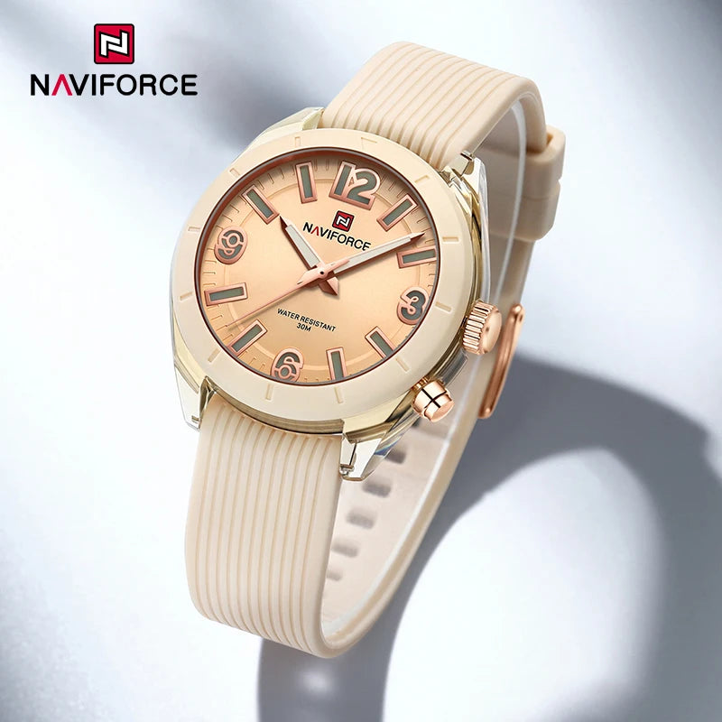 Trend NAVIFORCE Brand Fashion Quartz Watches for Women Casual Water Resistant Female Wrist Watch Fumed Silica Strap Ladies Clock