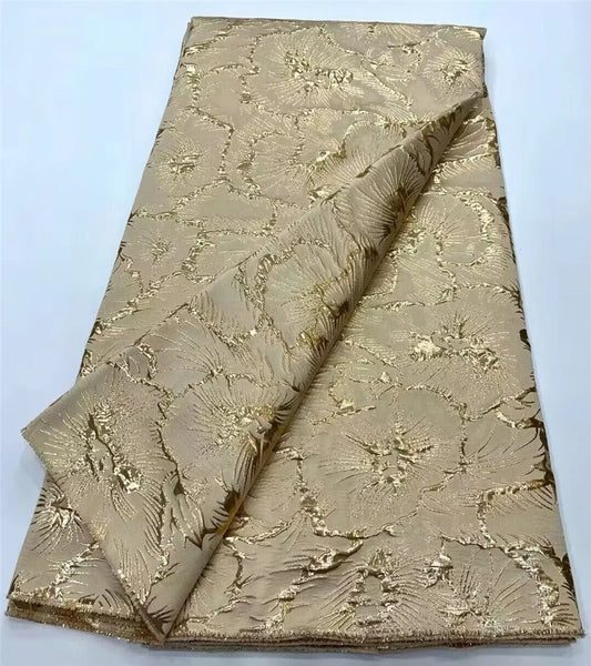 African Brocade Jacquard Luxury Fabric Gold Floral Damask Dress Material Nigerian Gilding Lace Cloth Brocard Tissu 5Yard DJB53