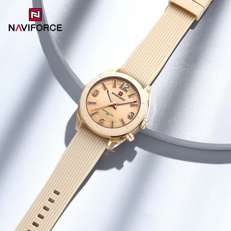 Trend NAVIFORCE Brand Fashion Quartz Watches for Women Casual Water Resistant Female Wrist Watch Fumed Silica Strap Ladies Clock