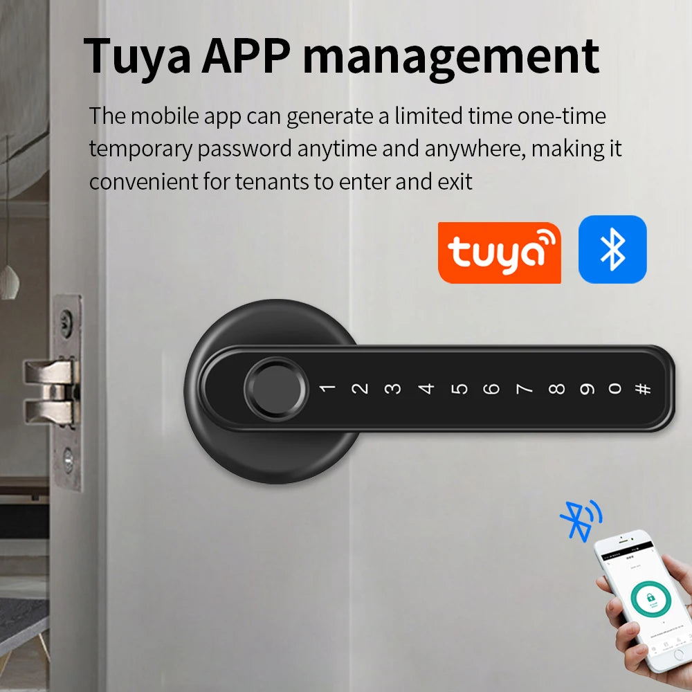 Tuya Smart Life / TTLOCK APP BLE Fingerprint Door Smart Lock Keyless Entry Electronic Handle Lock Temporary Code/Key/APP Unlock