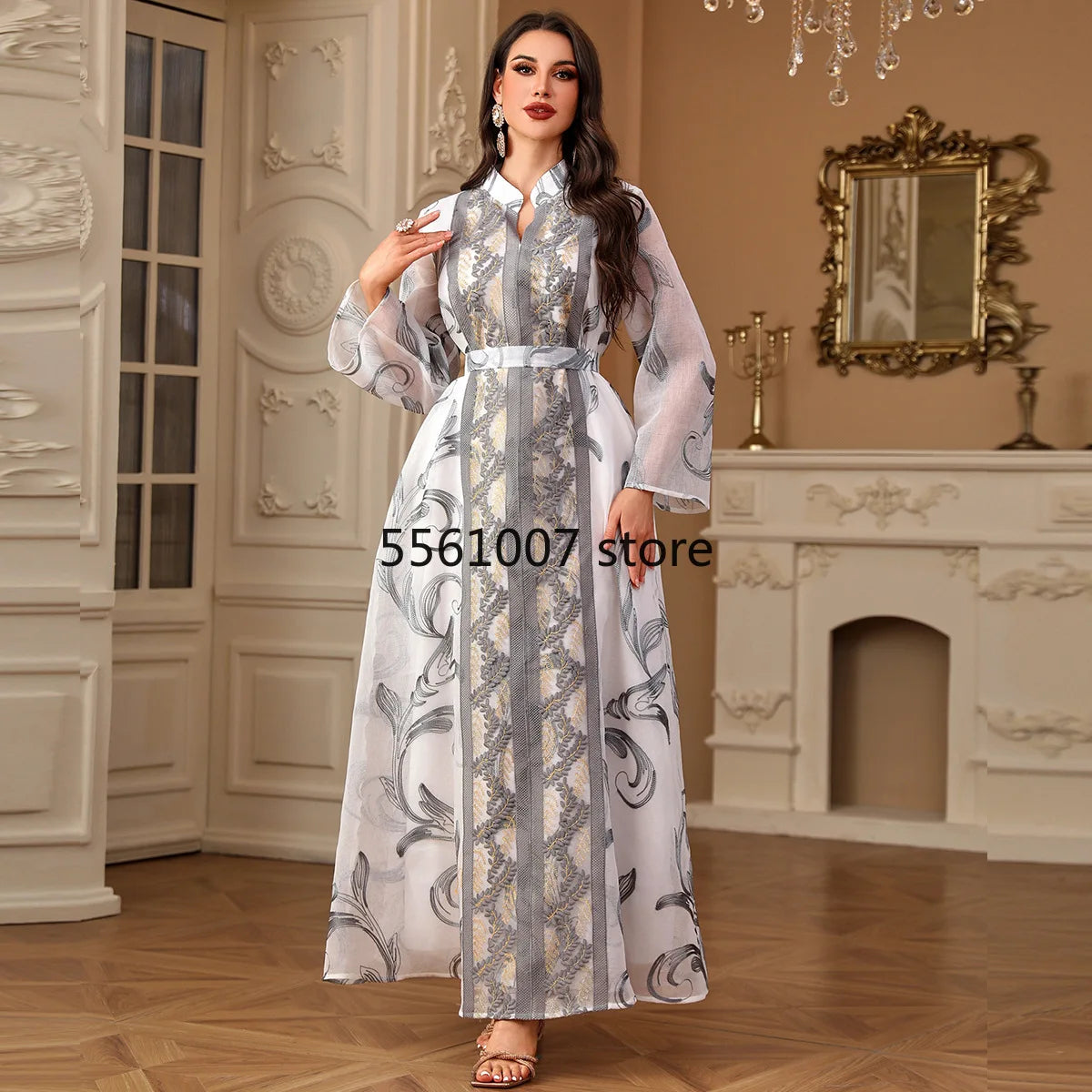 Abayas Party Dress Femmes Muslim Kaftan Belted Embroidery Long Sleeve Clothing Ramadan Eid Wedding Evening Dresses Vestidos New