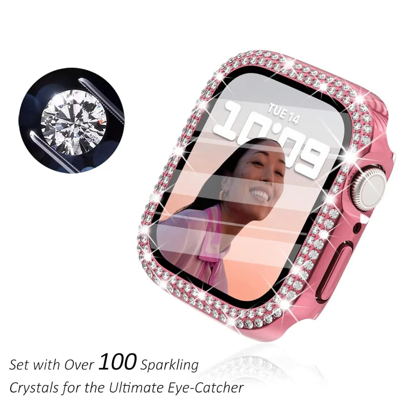 Bling Diamond Cover For Apple watch Case 45mm 41mm 44mm 40mm Tempered Glass+Bumper Screen Protector iWatch series 9 8 7 6 5 4 SE