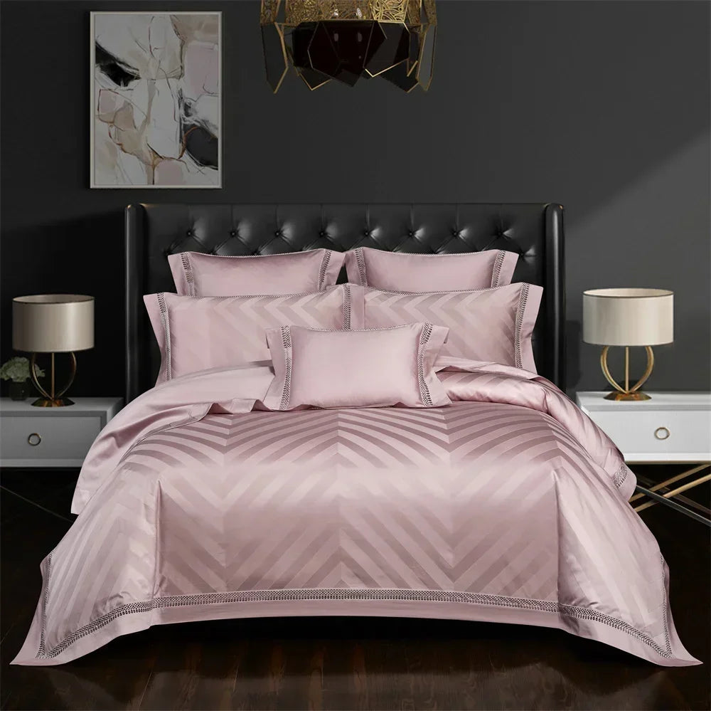 Svetanya Family European Egyptian Cotton Duvet Cover Set 4/6/7Pcs Jacquard Queen King Bed Linens Bedding Sets