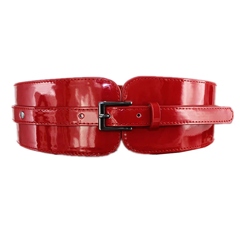 Women Luxury Patent Leather Wide Stretch Belt Fashion Design Black Red Belt Suitable for Casual&Office&Party