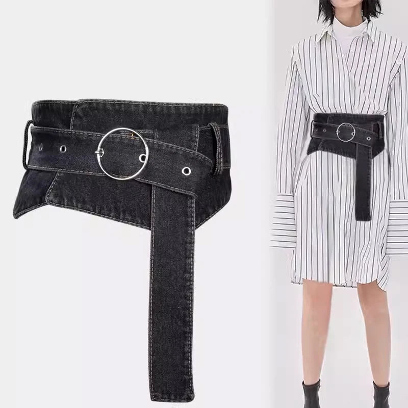 Women's Denim Wide Waist Belt Gothic Steampunk Wrap Waist Cinch Corset Belt Ladies Female Luxury Designer Dress Decorative Belt