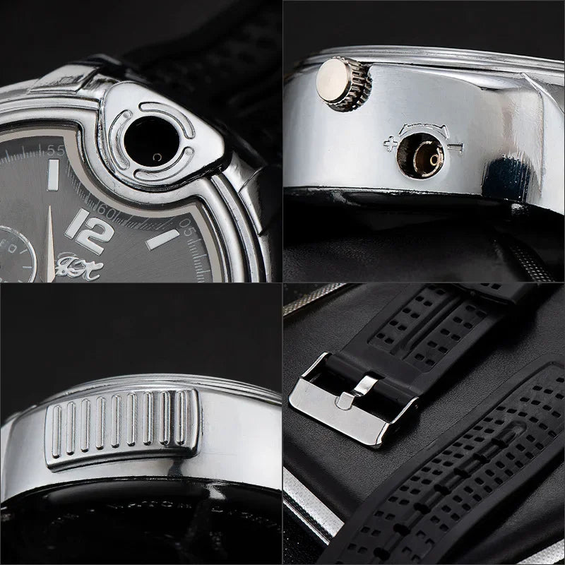 Watch Style Metal Open Flame Lighter Creative Men's Sports Watch Fire Electronic Replaceable Tungsten Wire Lighter