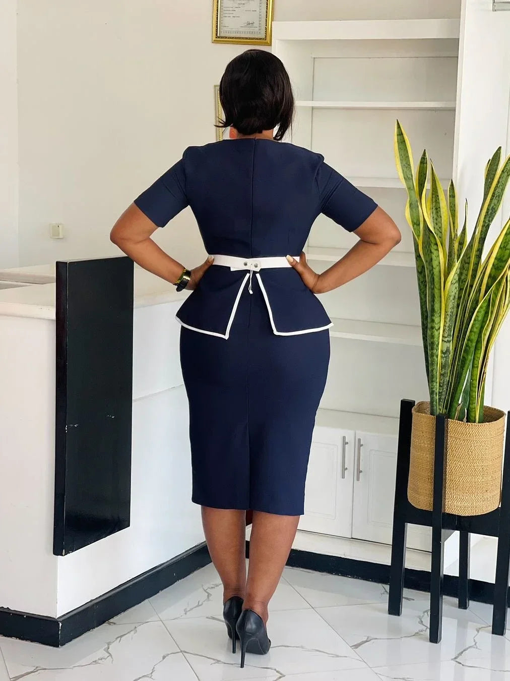 Elegant Church Dresses O Neck Bodycon Short Sleeves Modest Office Ladies Work Wear Round Neck for Professional Female African