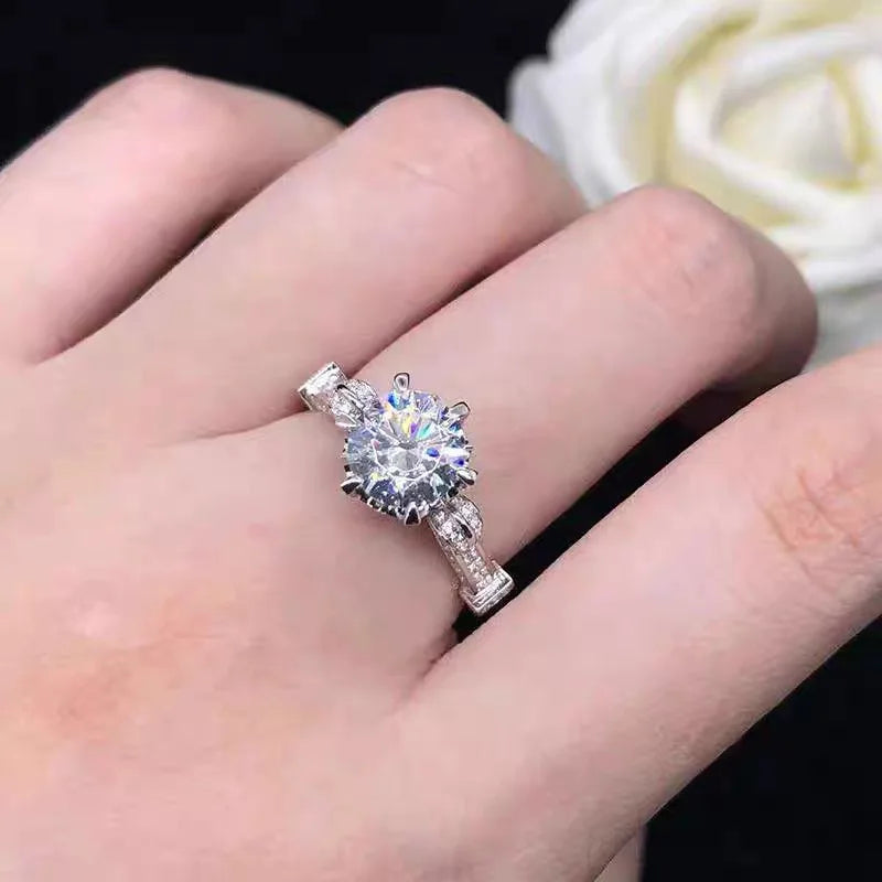 Women's Unique Gorgeous 18K White Gold Ring VVS 1CT Moissanite Diamond Engagement Wedding Ring Promise Gift Jewelry Accessories