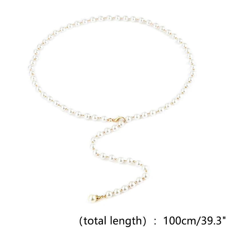 Women Fashion Belts Luxury Designer Belt Pearl Waistband White Waist Chain All-match Pearl Pendant Belt For Women