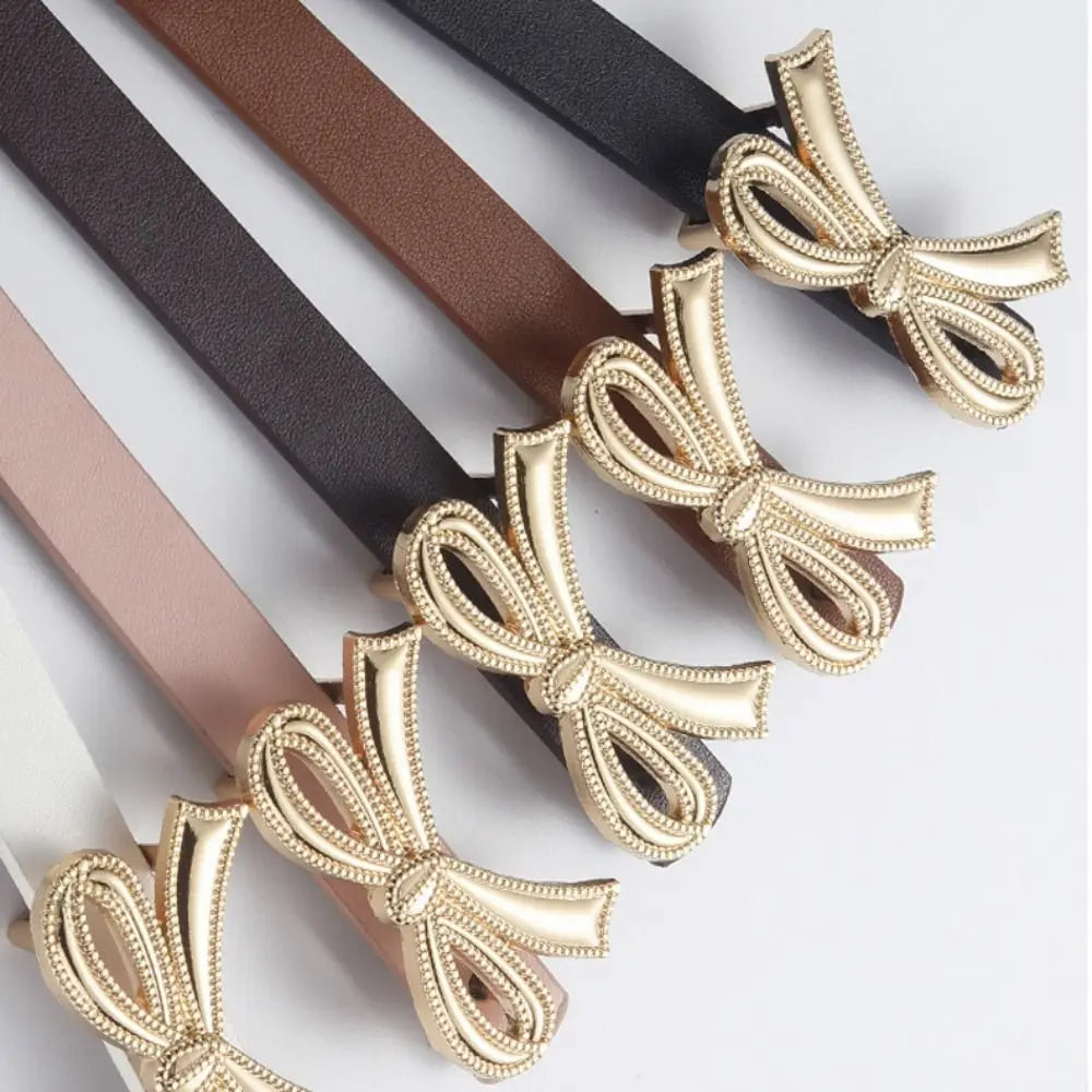 Casual Versatile Leather Belt Luxury Design Women Metal Bowknot Slide Buckle Belt Trendy Waistband