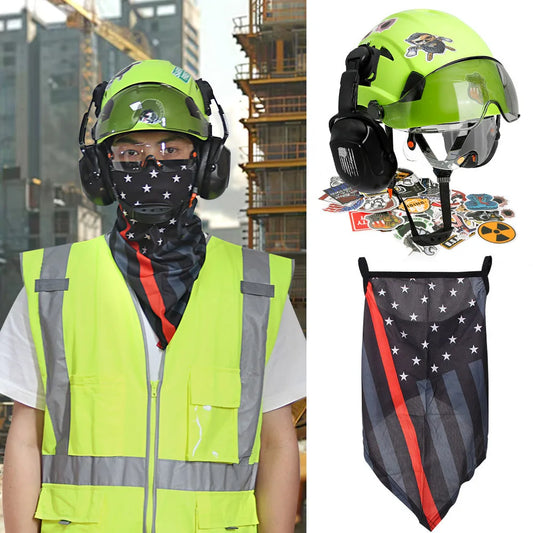 CE Safety Helmets W/ Built-in Goggles Triangle Face Towel Earmuffs 50Pcs DIY Stickers ABS Construction Protective Hard Hat ANSI