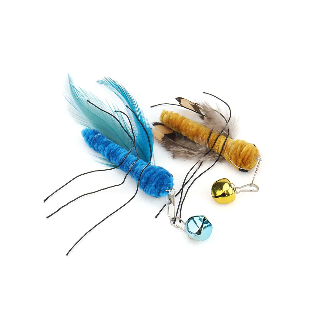 3pcs/6pcs Feather Cat Toy Replacement Head Cat Funny Teaser Stick Wand Bug Artificial Insect Pet Toy