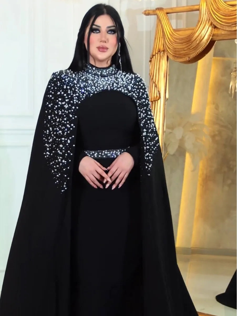 Dubai Middle East Muslim Luxury Fashion Hot Diamond Nail Bead Heavy Industry Two piece Set Dress Robe Ethnic Clothing Women's