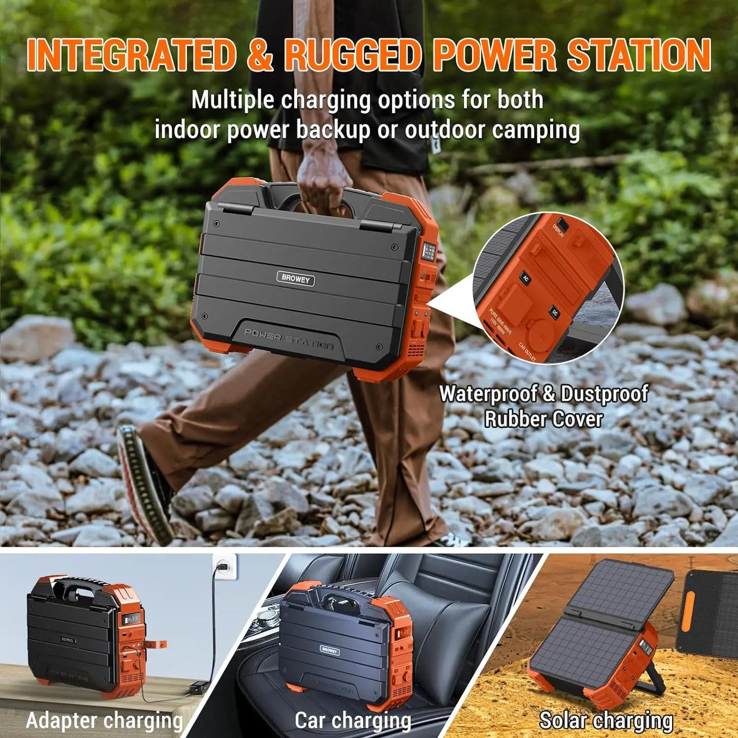 Portable Power Station with Built-in Solar Panel 614WH/192000mAh LiFePO4 Battery Pack 600W Solar Generator with AC/DC/USB/PD