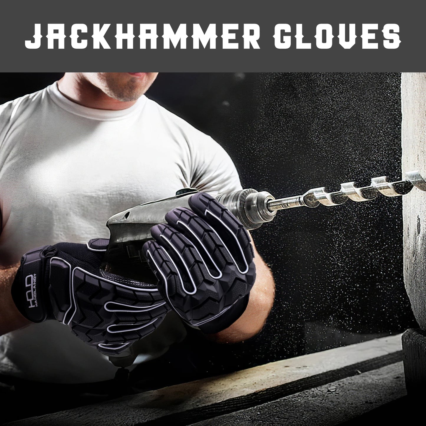 HANDLANDY Anti-Vibration Gloves, SBR Padding, TPR Protector Anti-Impact Gloves, Men Mechanic Work oil and gas Gloves