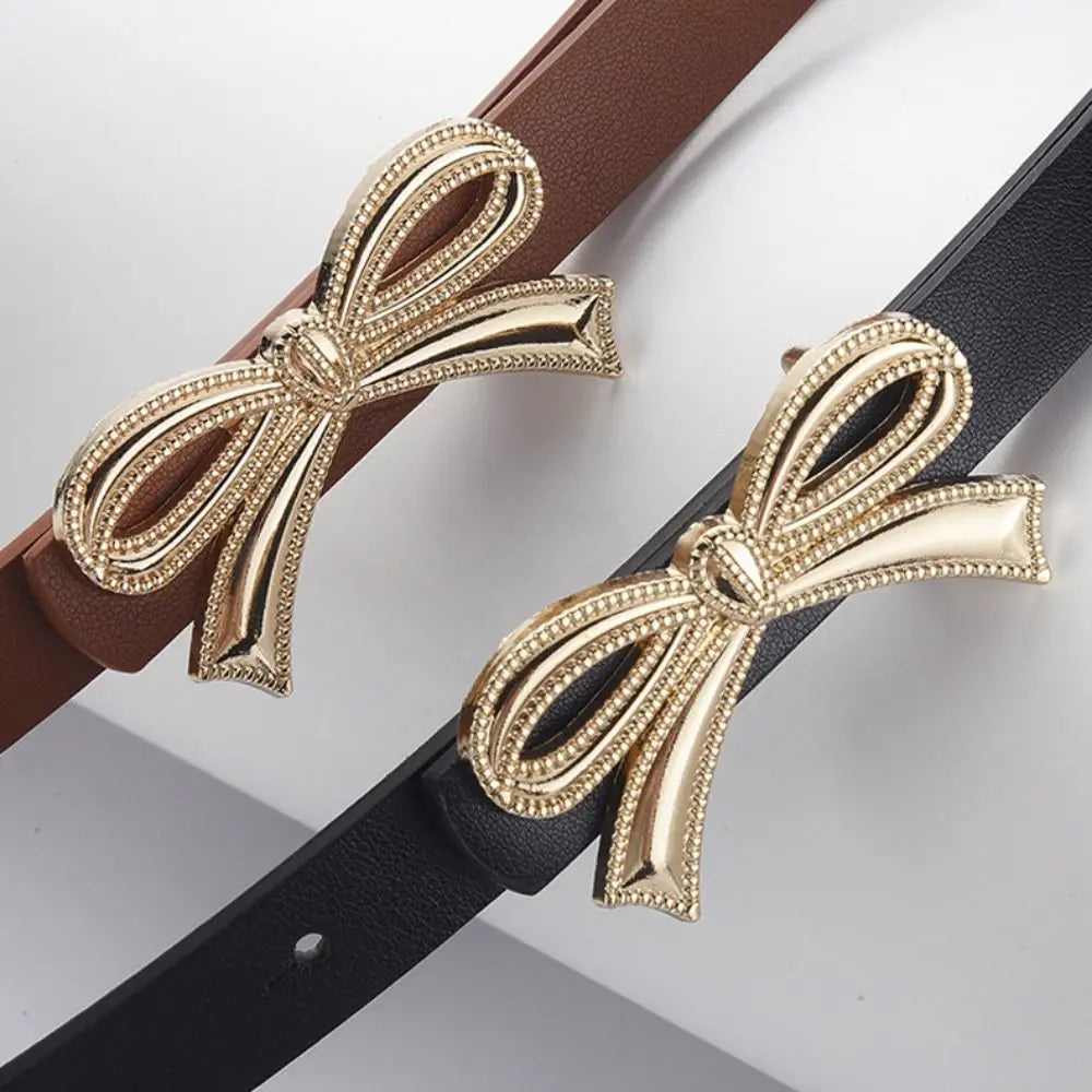 Casual Versatile Leather Belt Luxury Design Women Metal Bowknot Slide Buckle Belt Trendy Waistband