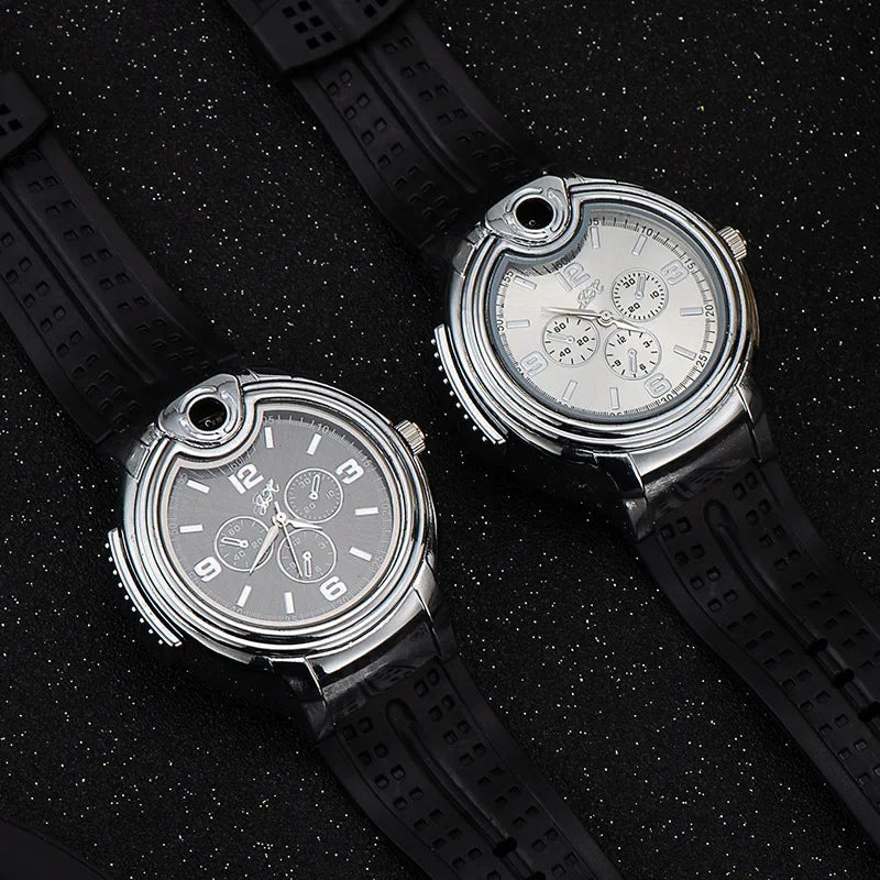 Watch Style Metal Open Flame Lighter Creative Men's Sports Watch Fire Electronic Replaceable Tungsten Wire Lighter