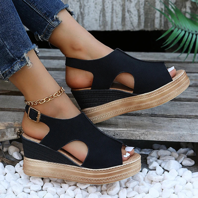 Summer Plus Size Wedge High Heels Sandals Women 2024 Peep Toe Platfrom Sandals Woman Buckle Strap Non Slip Beach Sandles Mujer