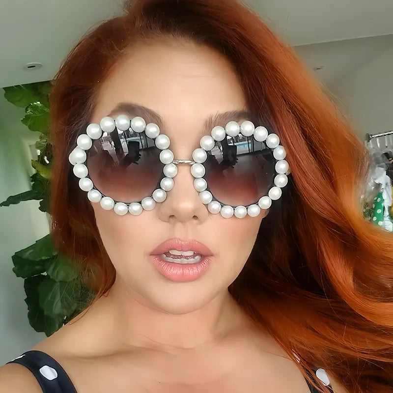 Luxury Pearl Sunglasses 2024 New Fashion Metal Frame Round Sun glasses Brand Designer Sunglasses UV400