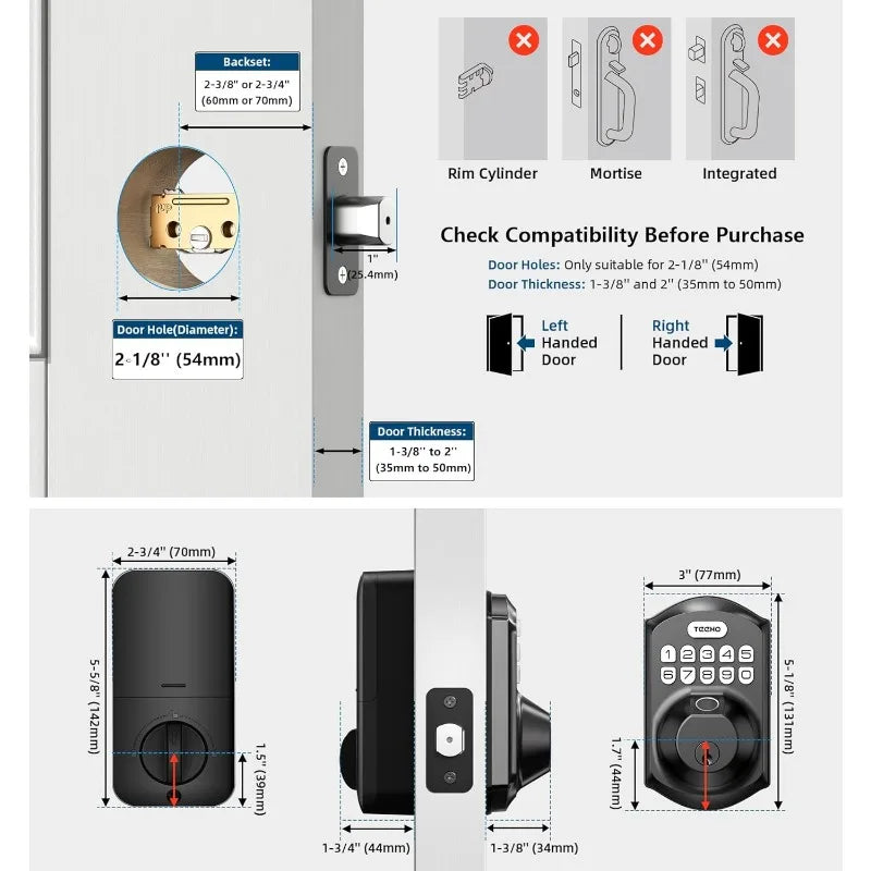 TEEHO TE002 Fingerprint Door Lock - Keyless Entry Door Lock - Electronic Keypad Deadbolt Lock - Smart Locks for Front Door