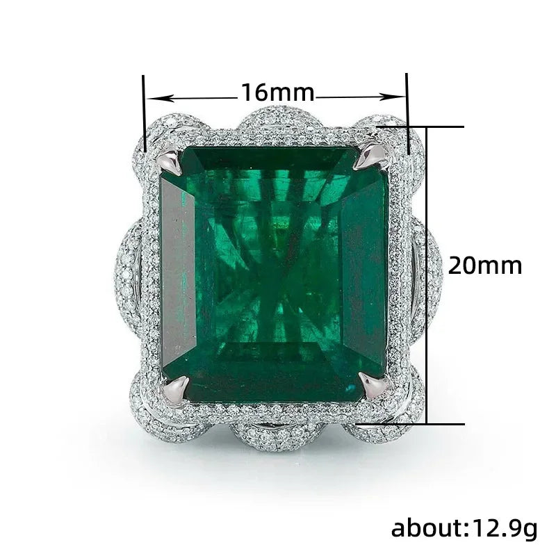 Luxury Lab Emerald Diamond Ring 14K White Gold Party Wedding Band Rings for Women Men Promise Engagement Jewelry Gift