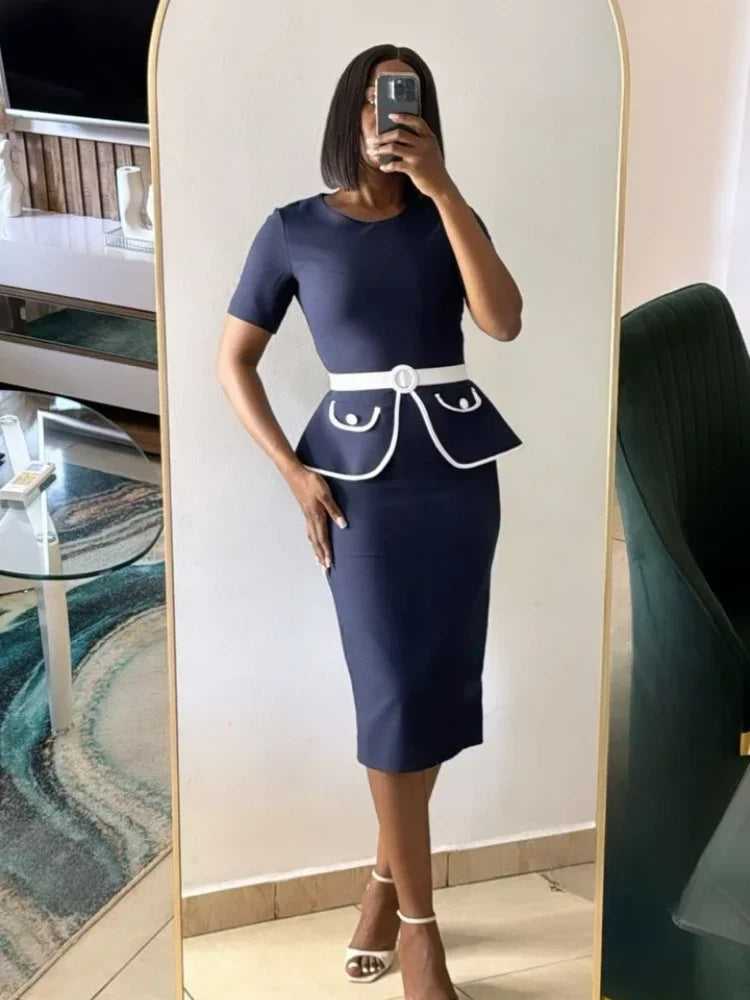 Elegant Church Dresses O Neck Bodycon Short Sleeves Modest Office Ladies Work Wear Round Neck for Professional Female African